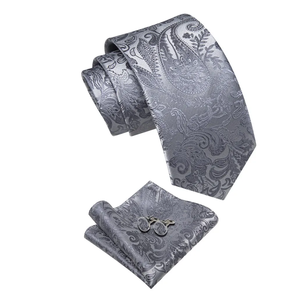 Ties2you Dark Grey Tie Paisley Wedding Necktie Hanky Cufflinks Set sold by Ties2You product image thumbnail 3