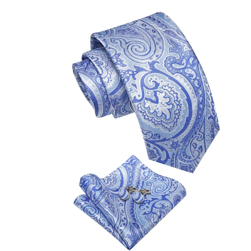 Ties2you Sky Blue Tie Paisley Wedding Necktie Hanky Cufflinks Set sold by Ties2You product image thumbnail 3