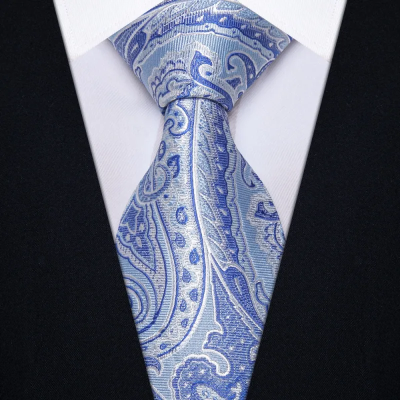 Ties2you Sky Blue Tie Paisley Wedding Necktie Hanky Cufflinks Set made by Ties2You