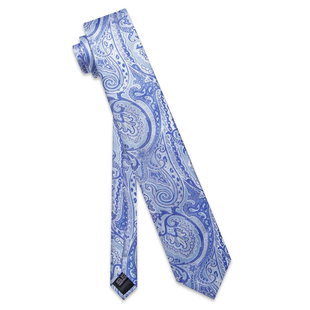 Ties2you Sky Blue Tie Paisley Wedding Necktie Hanky Cufflinks Set sold by Ties2You product image thumbnail 5