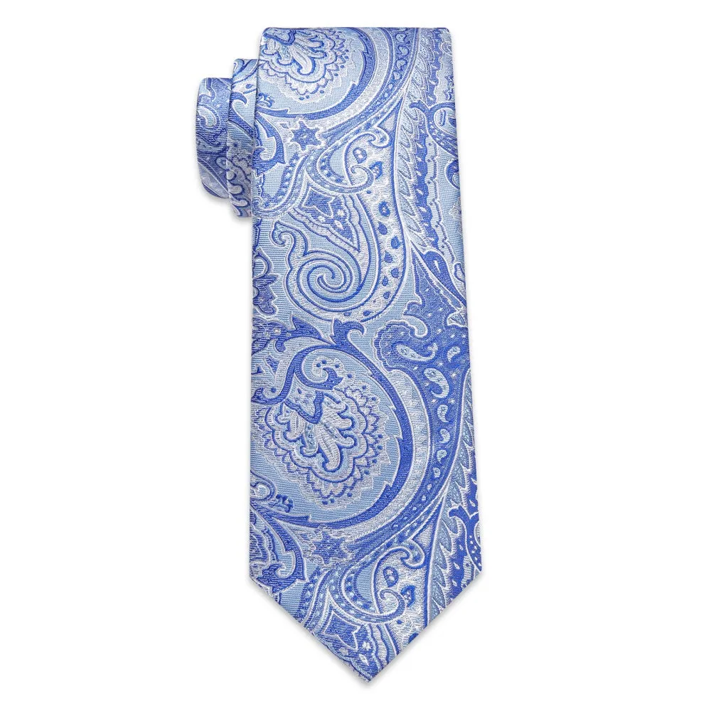 Ties2you Sky Blue Tie Paisley Wedding Necktie Hanky Cufflinks Set sold by Ties2You product image thumbnail 4