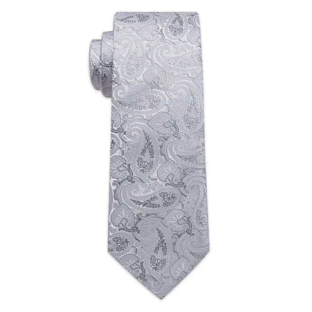 Ties2you Light Grey Tie Paisley Floral Necktie Hanky Cufflinks Set sold by Ties2You product image thumbnail 4