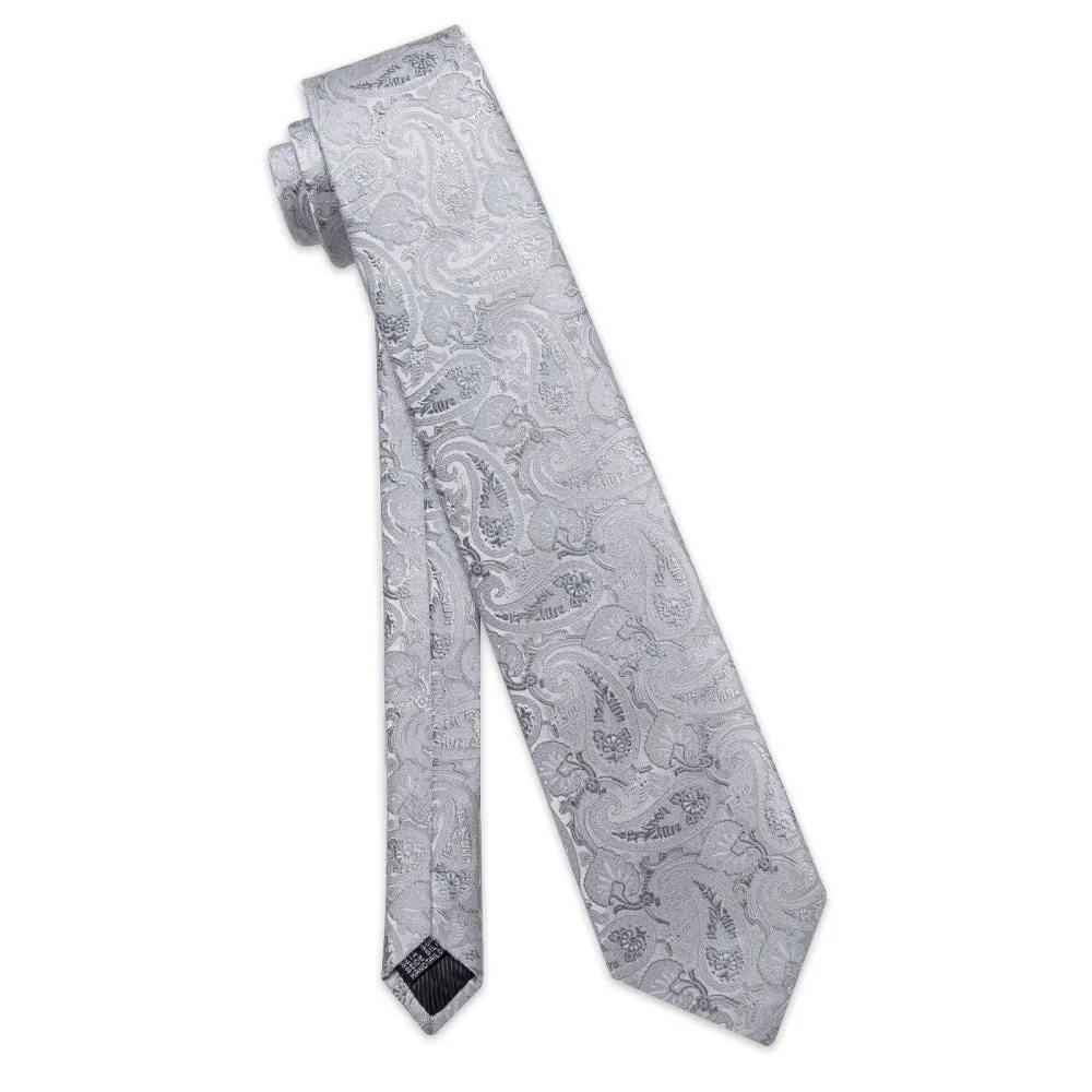 Ties2you Light Grey Tie Paisley Floral Necktie Hanky Cufflinks Set sold by Ties2You product image thumbnail 5