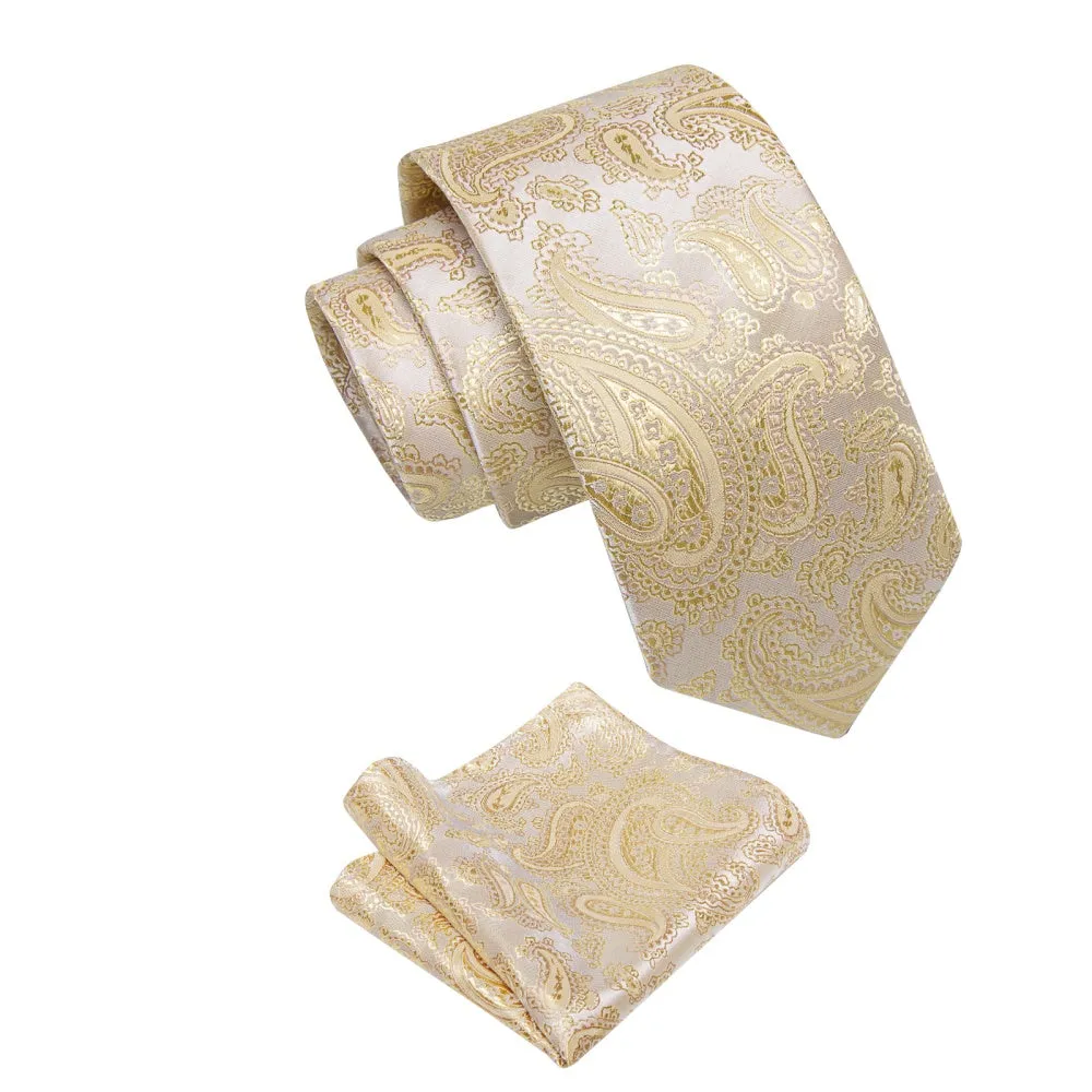 Ties2you Khaki Tie Paisley Jacquard Men Necktie Hanky Cufflinks Set sold by Ties2You product image thumbnail 3