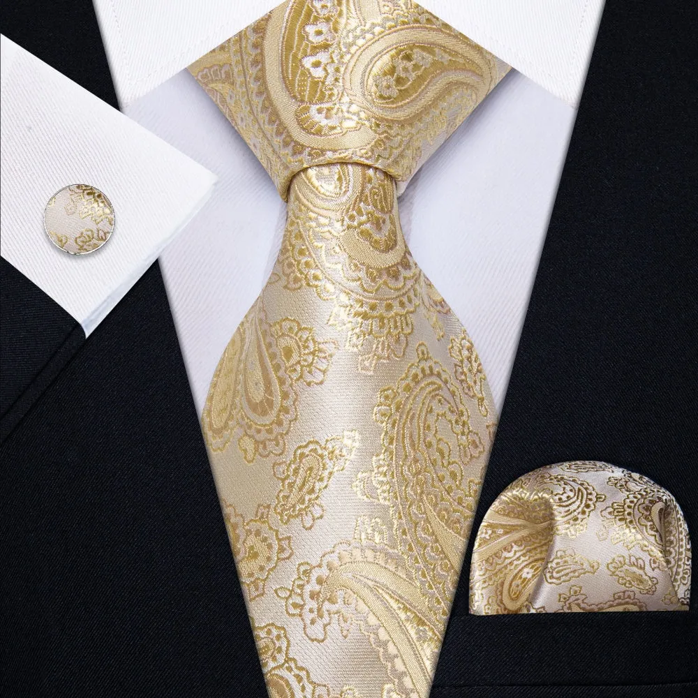 Ties2you Khaki Tie Paisley Jacquard Men Necktie Hanky Cufflinks Set sold by Ties2You