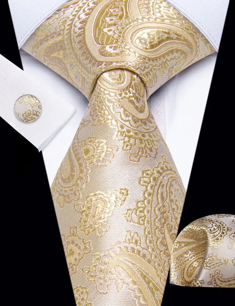 Ties2you Khaki Tie Paisley Jacquard Men Necktie Hanky Cufflinks Set sold by Ties2You product image thumbnail 2