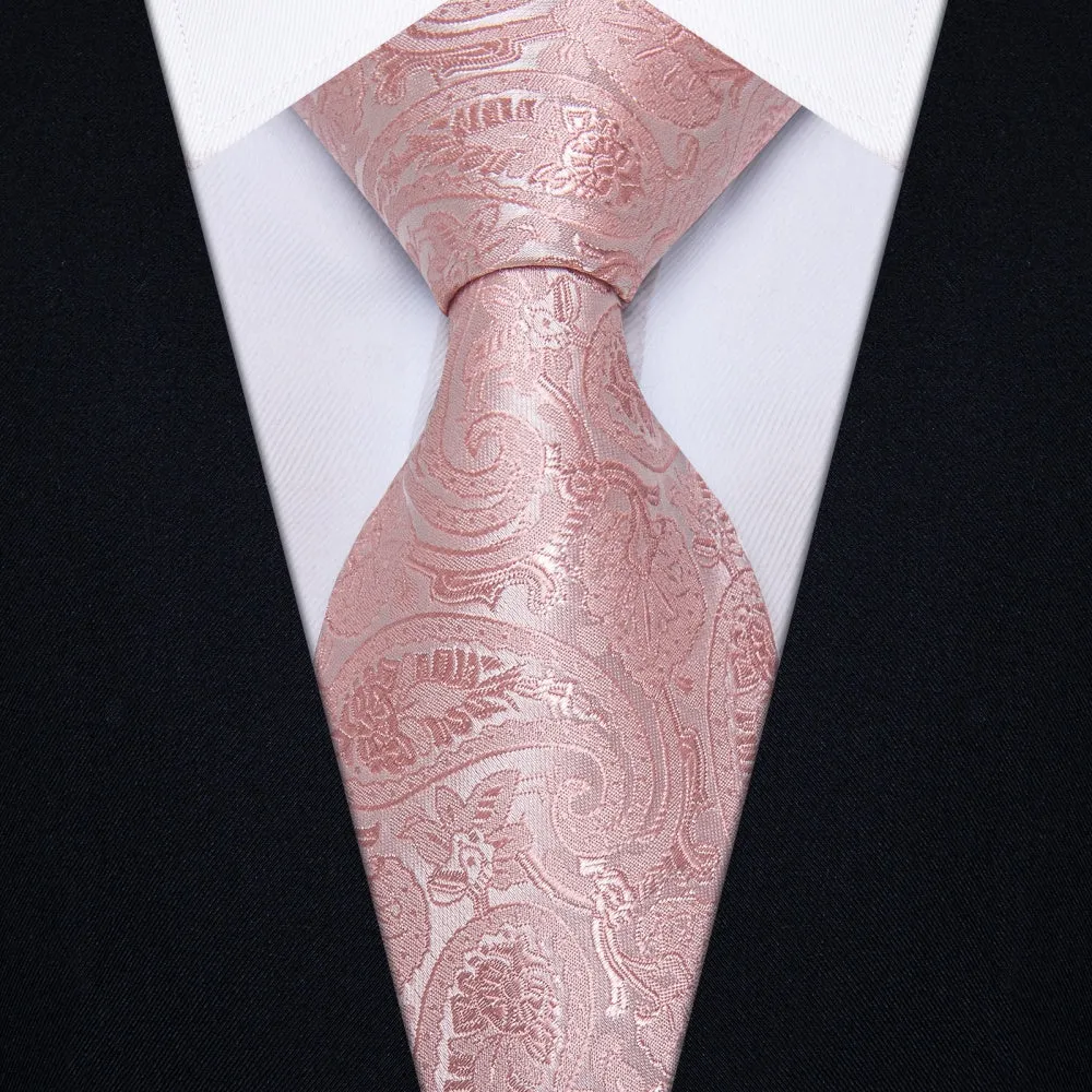 Ties2you Light Pink Tie Paisley Men Necktie Hanky Cufflinks Set sold by Ties2You