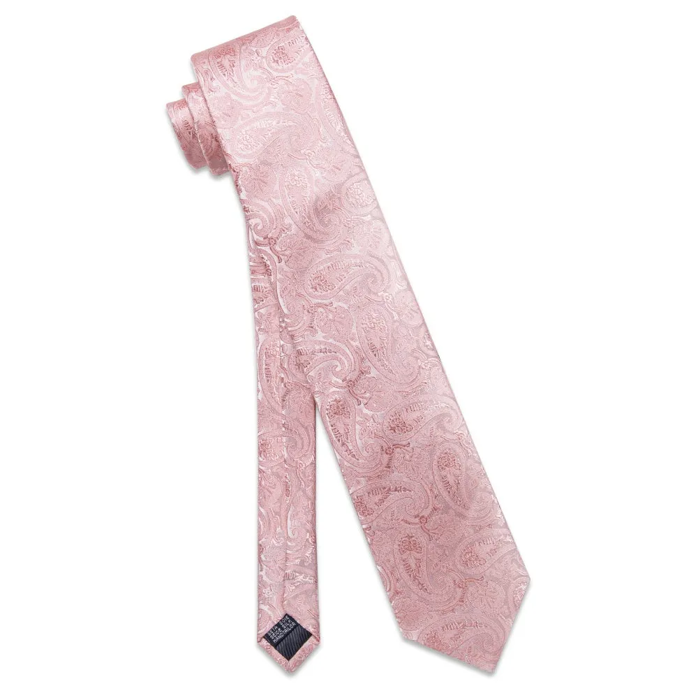 Ties2you Light Pink Tie Paisley Men Necktie Hanky Cufflinks Set sold by Ties2You product image thumbnail 3