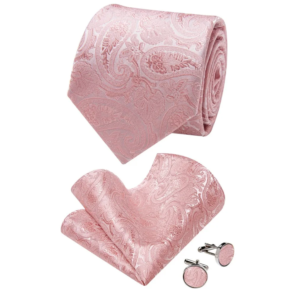 Ties2you Light Pink Tie Paisley Men Necktie Hanky Cufflinks Set sold by Ties2You product image thumbnail 4