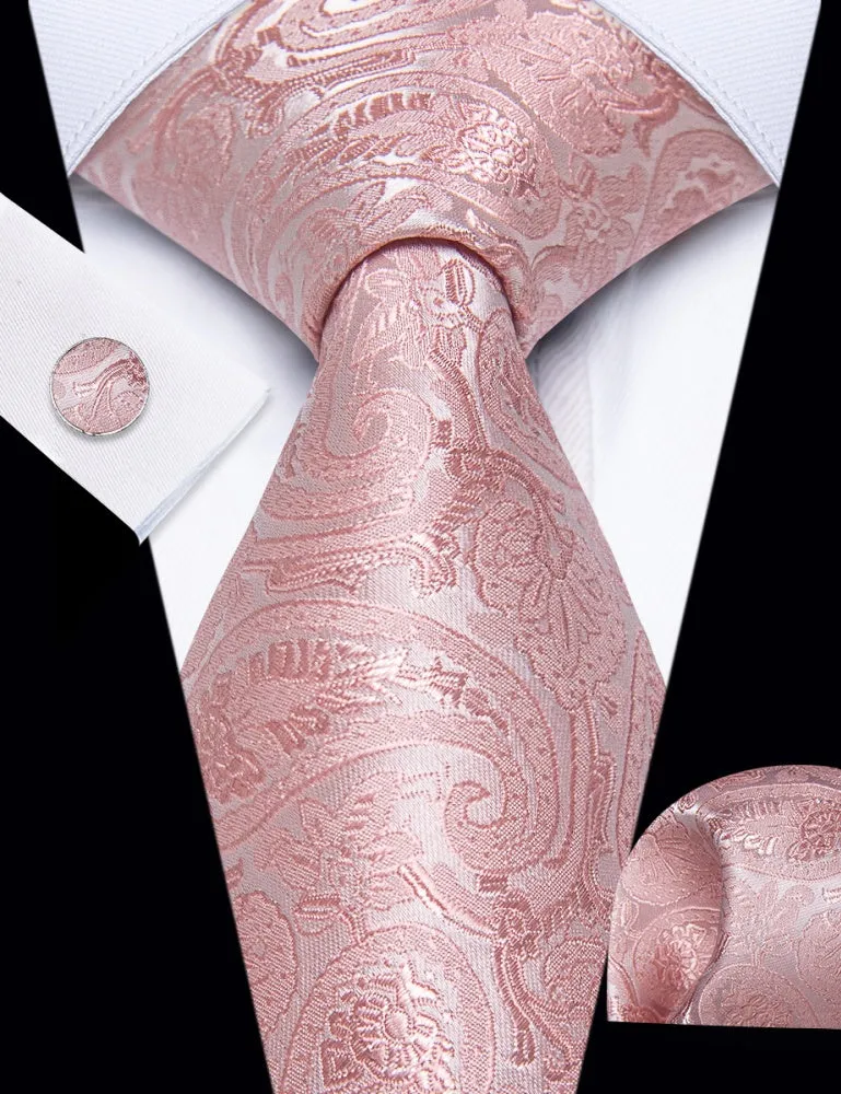 Ties2you Light Pink Tie Paisley Men Necktie Hanky Cufflinks Set sold by Ties2You product image thumbnail 2