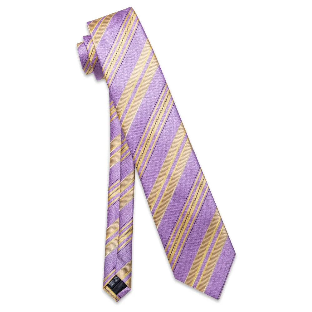Ties2you Purple Yellow Tie Striped Men Necktie Hanky Cufflinks Set sold by Ties2You product image thumbnail 5