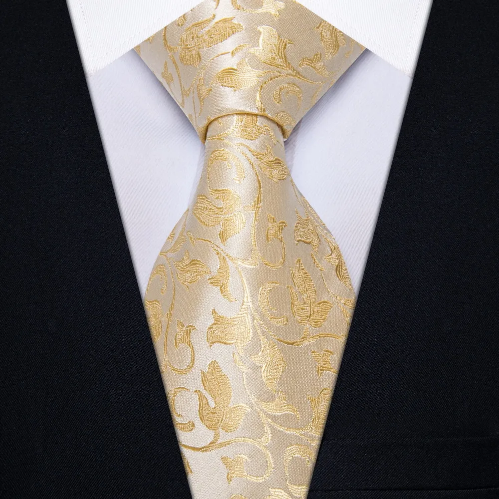 Ties2you Champagne Wedding Tie Floral Men Necktie Hanky Cufflinks Set sold by Ties2You