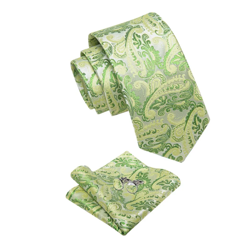 Ties2you Light Green Tie Floral Men Necktie Hanky Cufflinks Set sold by Ties2You product image thumbnail 4