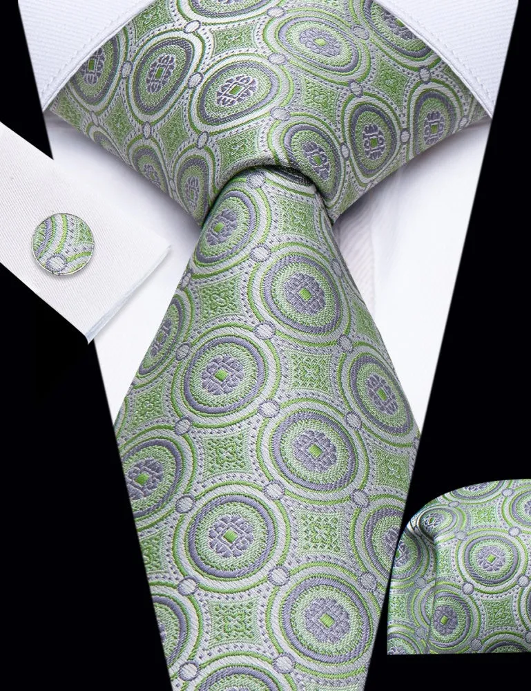 Ties2you Mint Green Novelty Geometry Pattern Silk Men's Necktie Set sold by Ties2You product image thumbnail 2