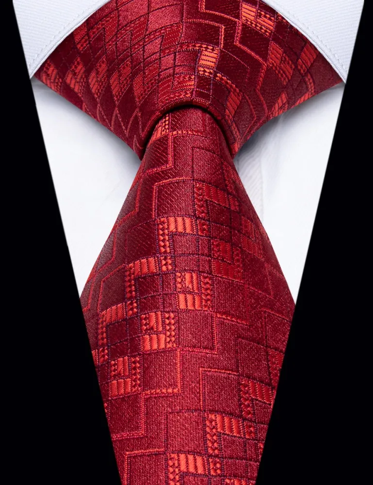 Ties2you Vivid Burgundy Tie Geometric Men Necktie Hanky Cufflinks Set sold by Ties2You product image thumbnail 2