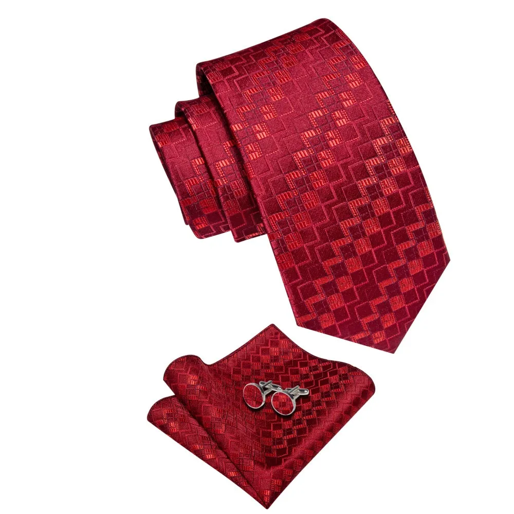 Ties2you Vivid Burgundy Tie Geometric Men Necktie Hanky Cufflinks Set sold by Ties2You product image thumbnail 4