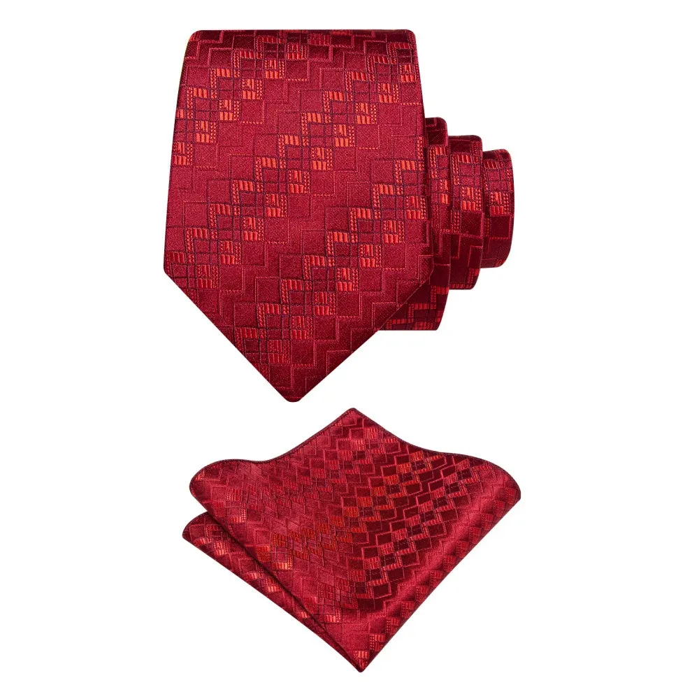 Ties2you Vivid Burgundy Tie Geometric Men Necktie Hanky Cufflinks Set sold by Ties2You product image thumbnail 5