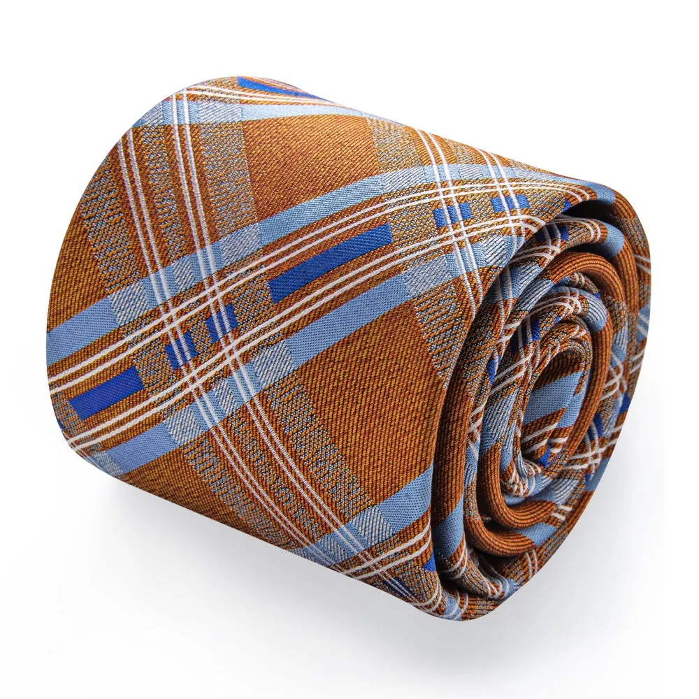 Ties2you Orange Tie Sky Blue Stripes Checkered Tie Hanky Cufflinks Set sold by Ties2You product image thumbnail 3