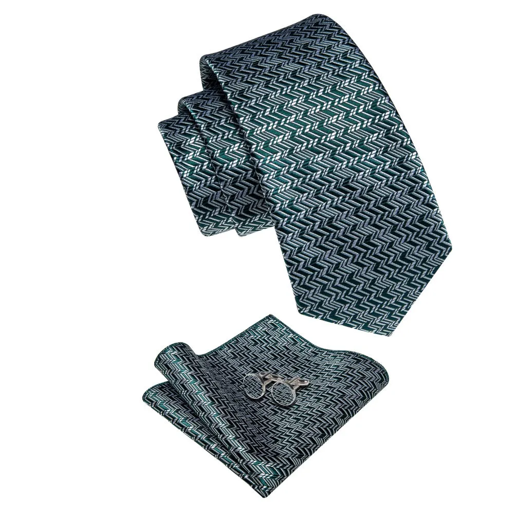 Ties2you Dark Green Tie Grey Geometric Tie Handkerchief Cufflinks Set sold by Ties2You product image thumbnail 5