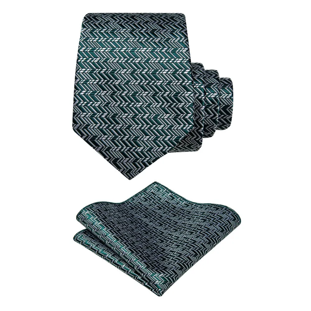 Ties2you Dark Green Tie Grey Geometric Tie Handkerchief Cufflinks Set sold by Ties2You product image thumbnail 4