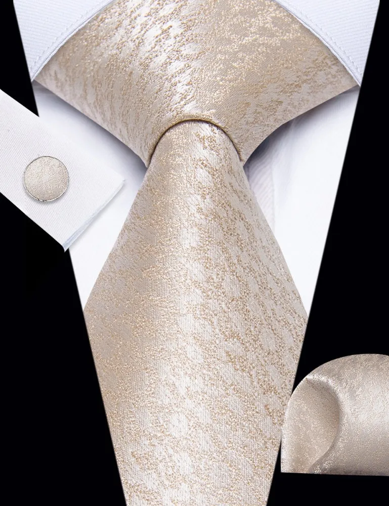 Ties2you Bisque White Color Tie Novelty Jacquard Mens Wedding Tie Set sold by Ties2You product image thumbnail 2