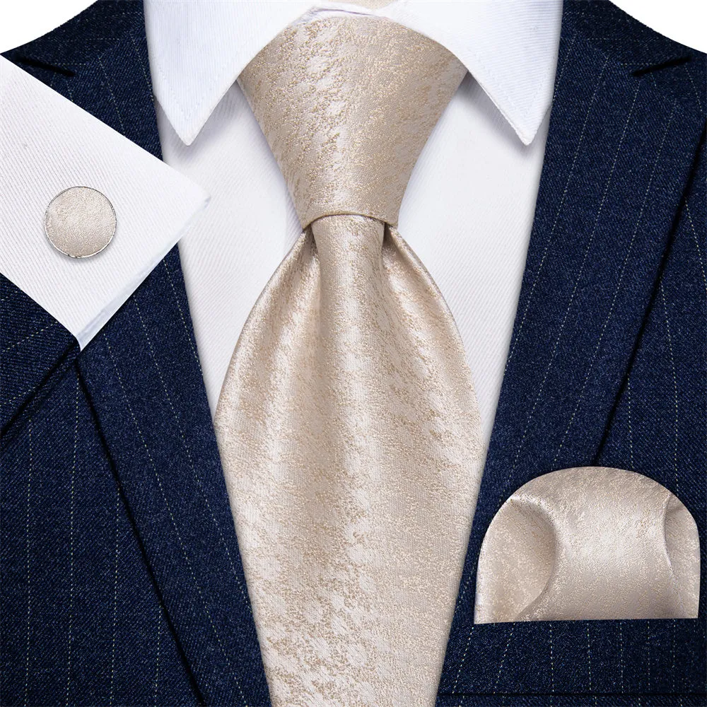 Ties2you Bisque White Color Tie Novelty Jacquard Mens Wedding Tie Set sold by Ties2You