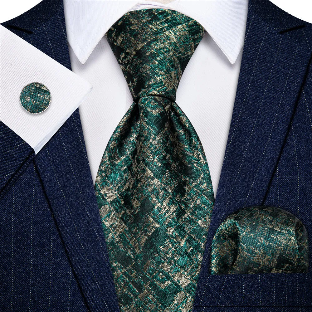 Ties2you Necktie Teal Green Beige Novelty Mens Tie Hanky Cufflinks Set sold by Ties2You