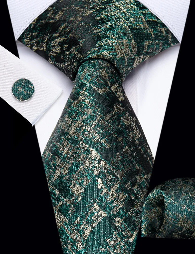 Ties2you Necktie Teal Green Beige Novelty Mens Tie Hanky Cufflinks Set sold by Ties2You product image thumbnail 2
