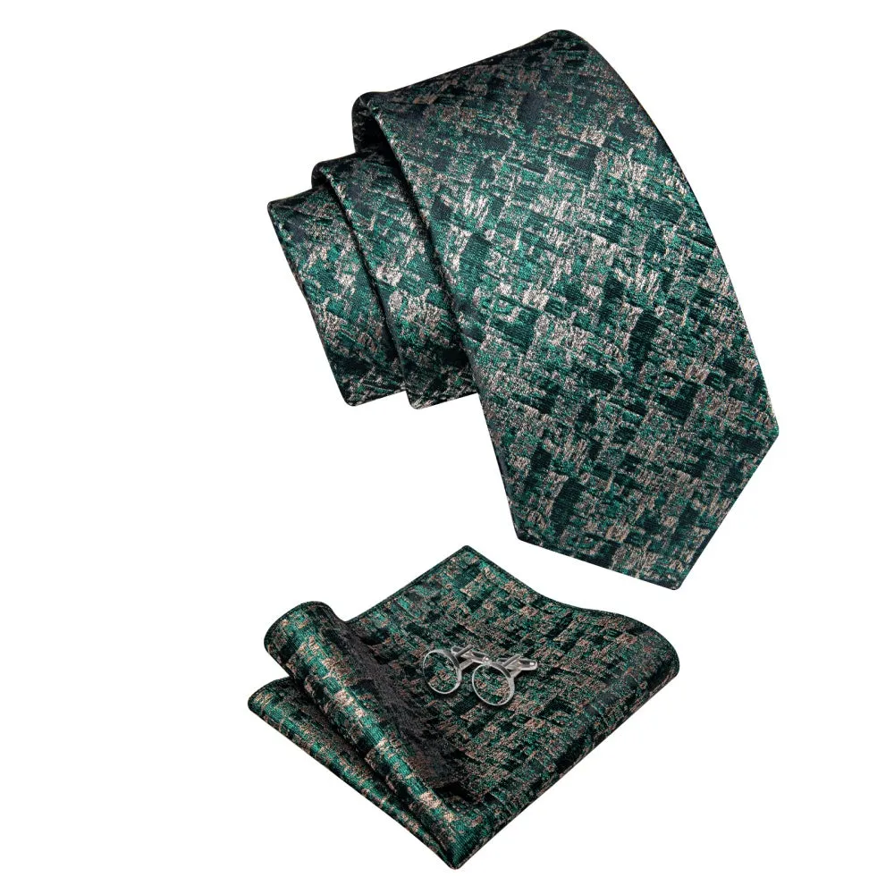 Ties2you Necktie Teal Green Beige Novelty Mens Tie Hanky Cufflinks Set sold by Ties2You product image thumbnail 5