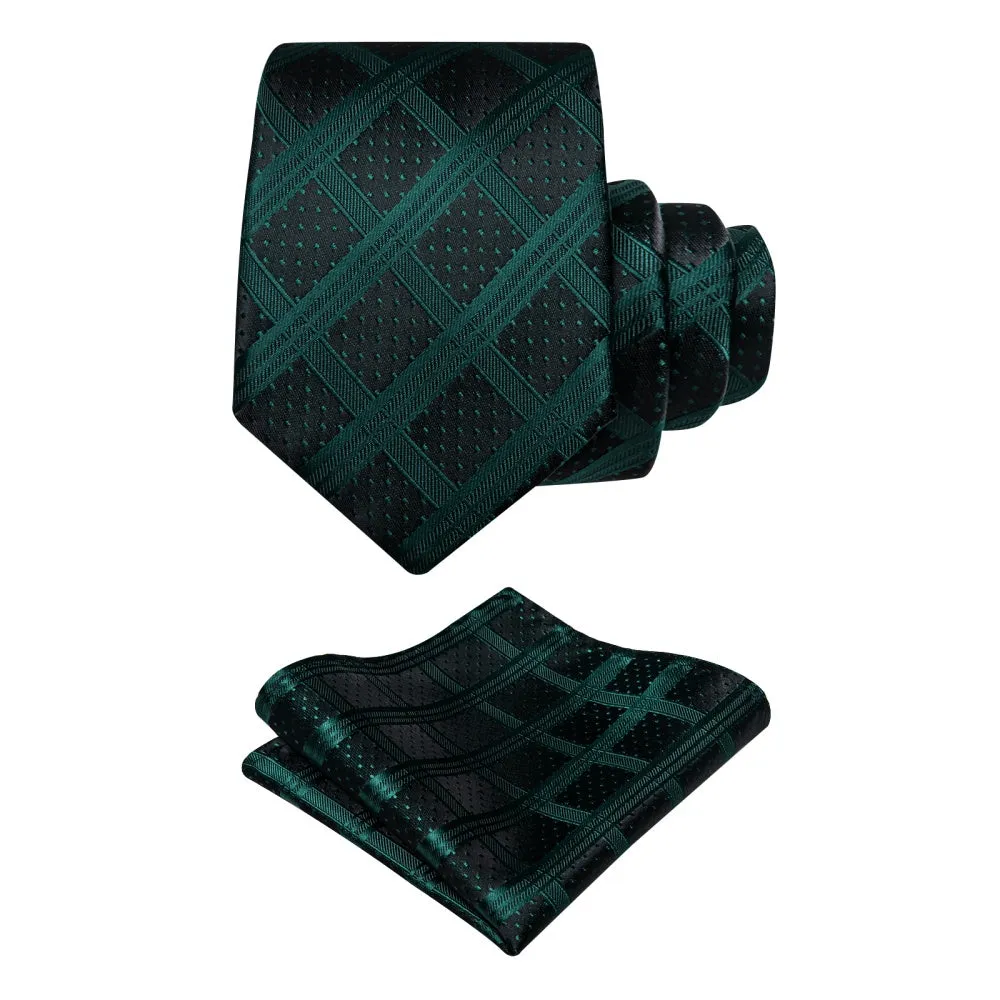 Ties2you Necktie Black Dark Green Checkered Tie Hanky Cufflinks Set sold by Ties2You product image thumbnail 4