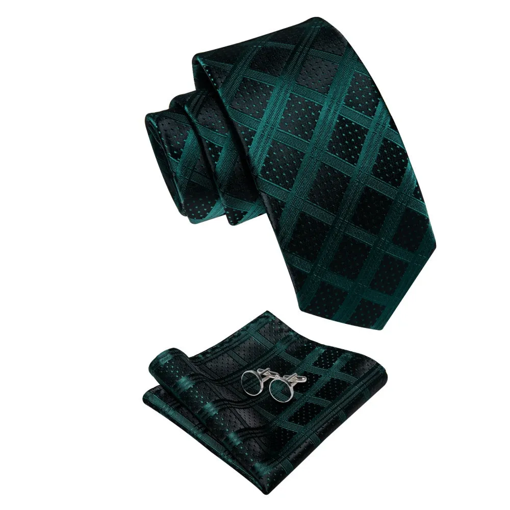 Ties2you Necktie Black Dark Green Checkered Tie Hanky Cufflinks Set sold by Ties2You product image thumbnail 5