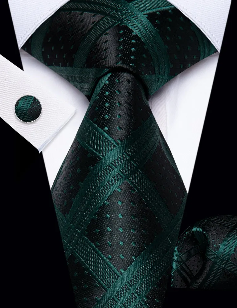 Ties2you Necktie Black Dark Green Checkered Tie Hanky Cufflinks Set sold by Ties2You product image thumbnail 2