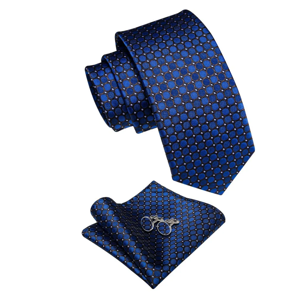 Ties2you Blue Dots Black White Jacquard Necktie Hanky Cufflinks Set sold by Ties2You product image thumbnail 4