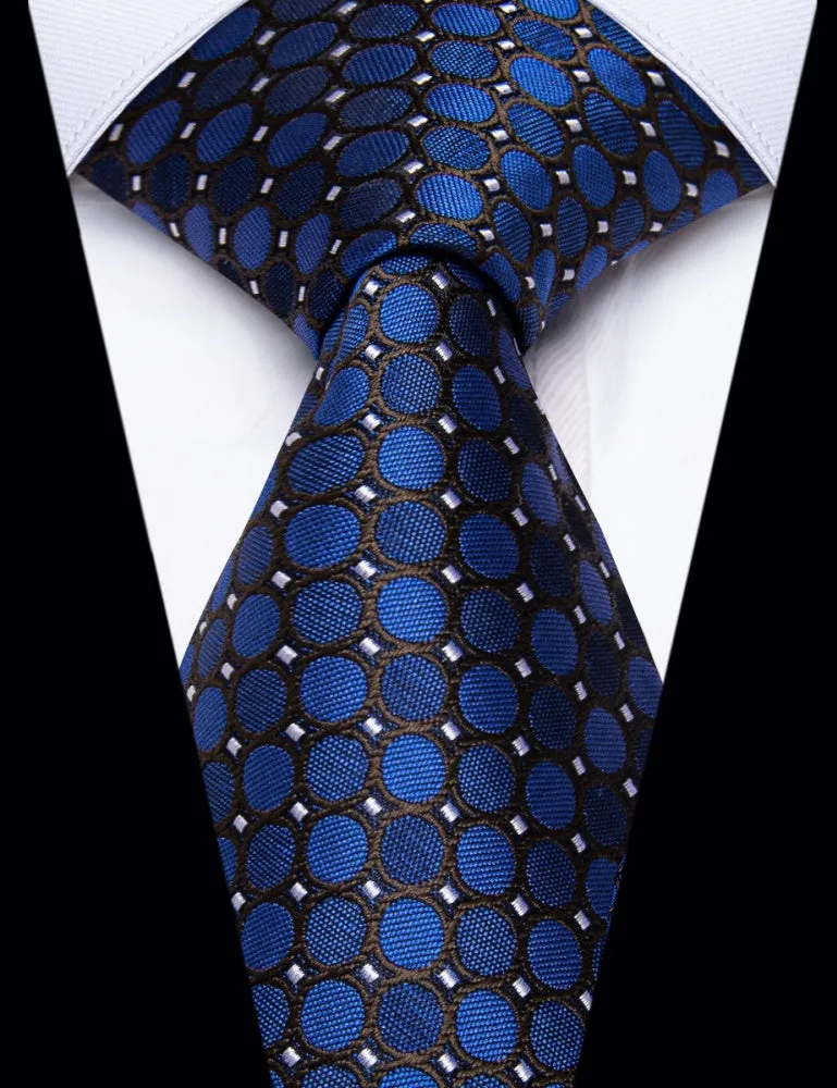 Ties2you Blue Dots Black White Jacquard Necktie Hanky Cufflinks Set sold by Ties2You product image thumbnail 2