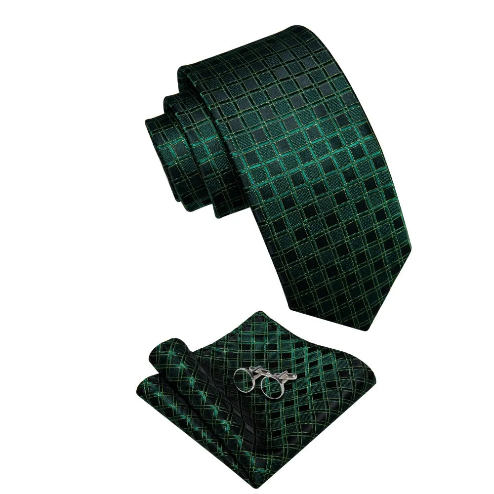 Ties2you Dark Green Tie Black Plaid Necktie Handkerchief Cufflinks Set sold by Ties2You product image thumbnail 3