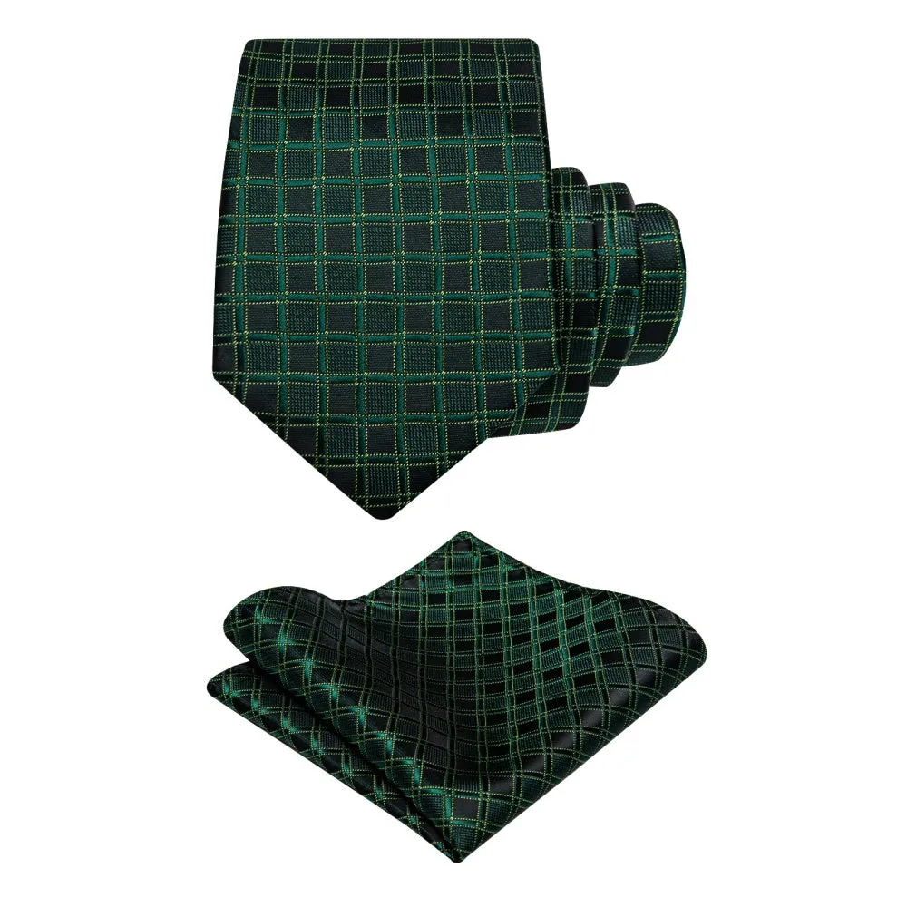 Ties2you Dark Green Tie Black Plaid Necktie Handkerchief Cufflinks Set sold by Ties2You product image thumbnail 5