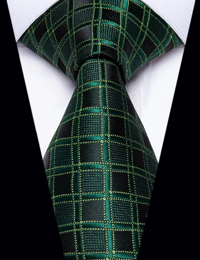 Ties2you Dark Green Tie Black Plaid Necktie Handkerchief Cufflinks Set sold by Ties2You product image thumbnail 2