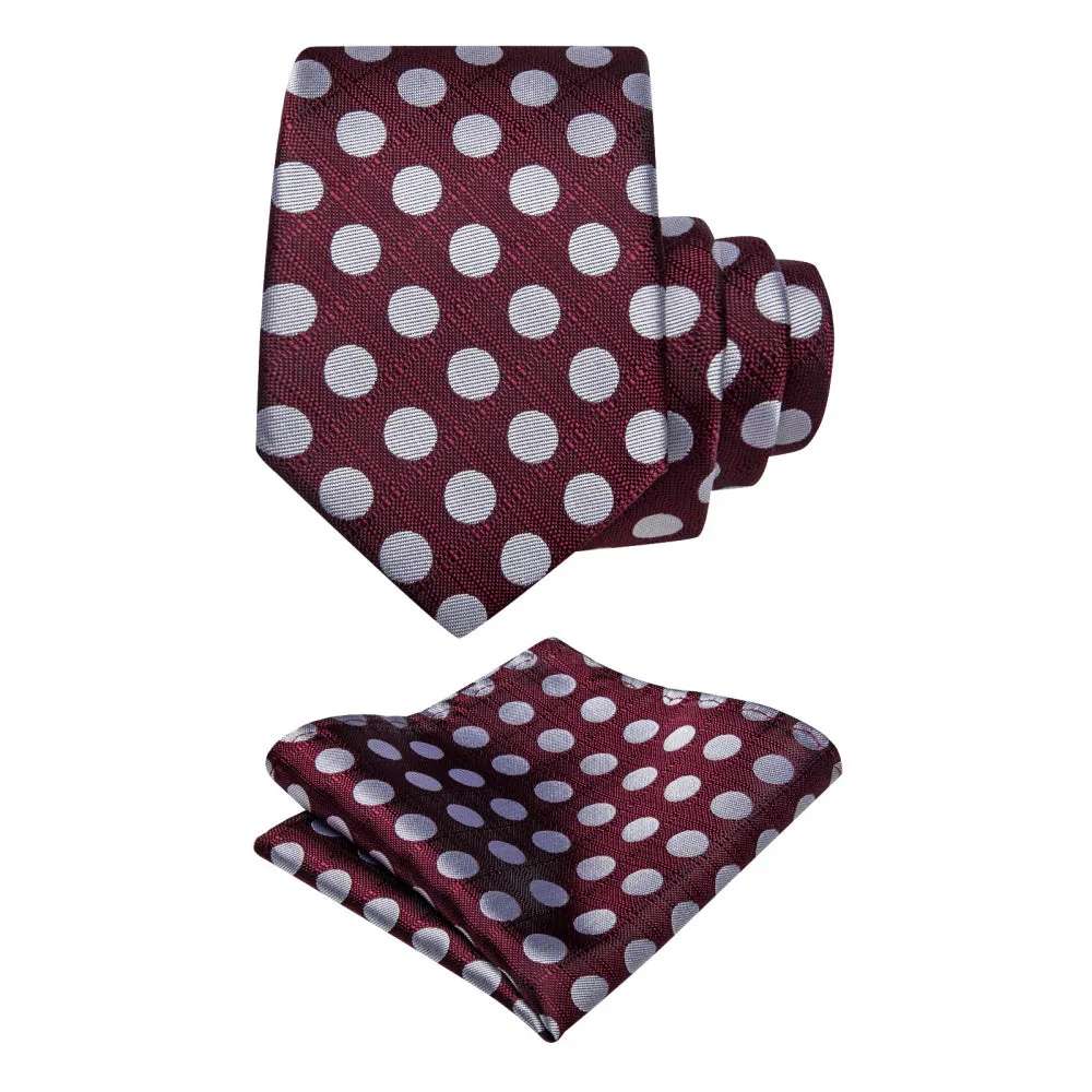 Ties2you Burgundy Tie Silver Dots Mens Tie Pocket Square Cufflinks Set sold by Ties2You product image thumbnail 4