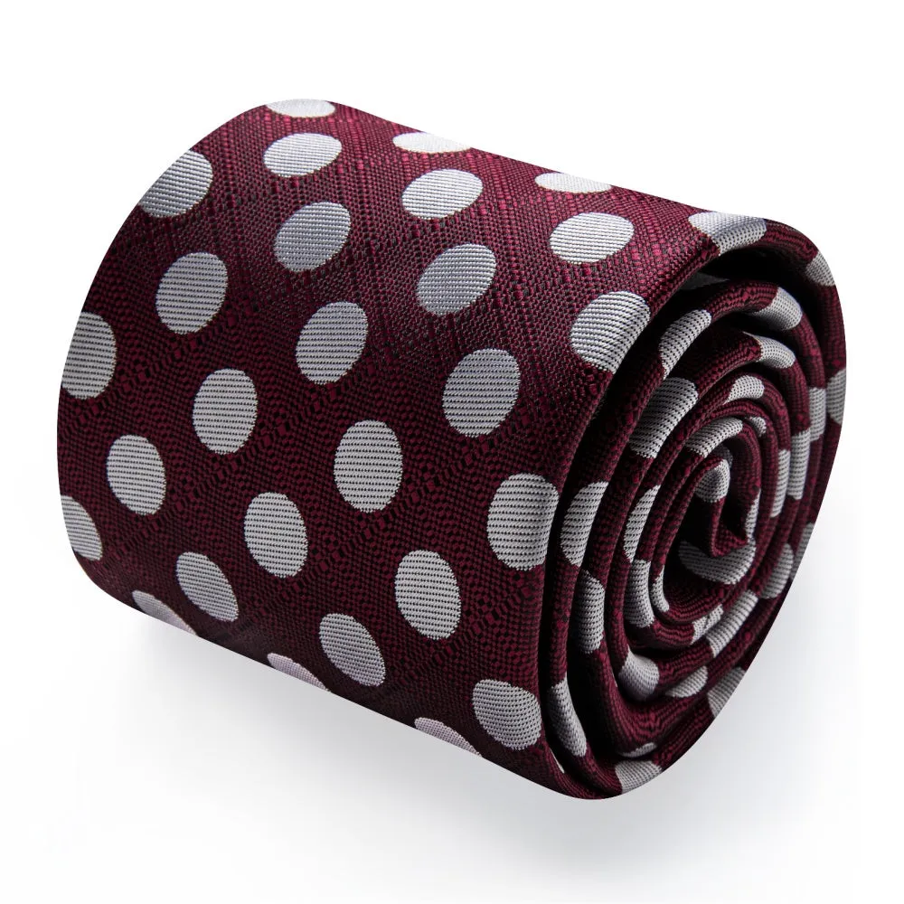 Ties2you Burgundy Tie Silver Dots Mens Tie Pocket Square Cufflinks Set sold by Ties2You product image thumbnail 3
