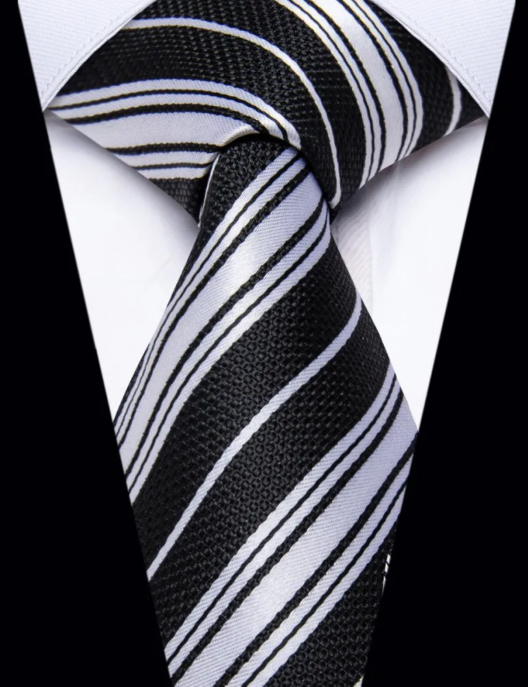 Ties2you Black Necktie Silver Grey Stripes Men's Tie Pocket Square Set sold by Ties2You product image thumbnail 2
