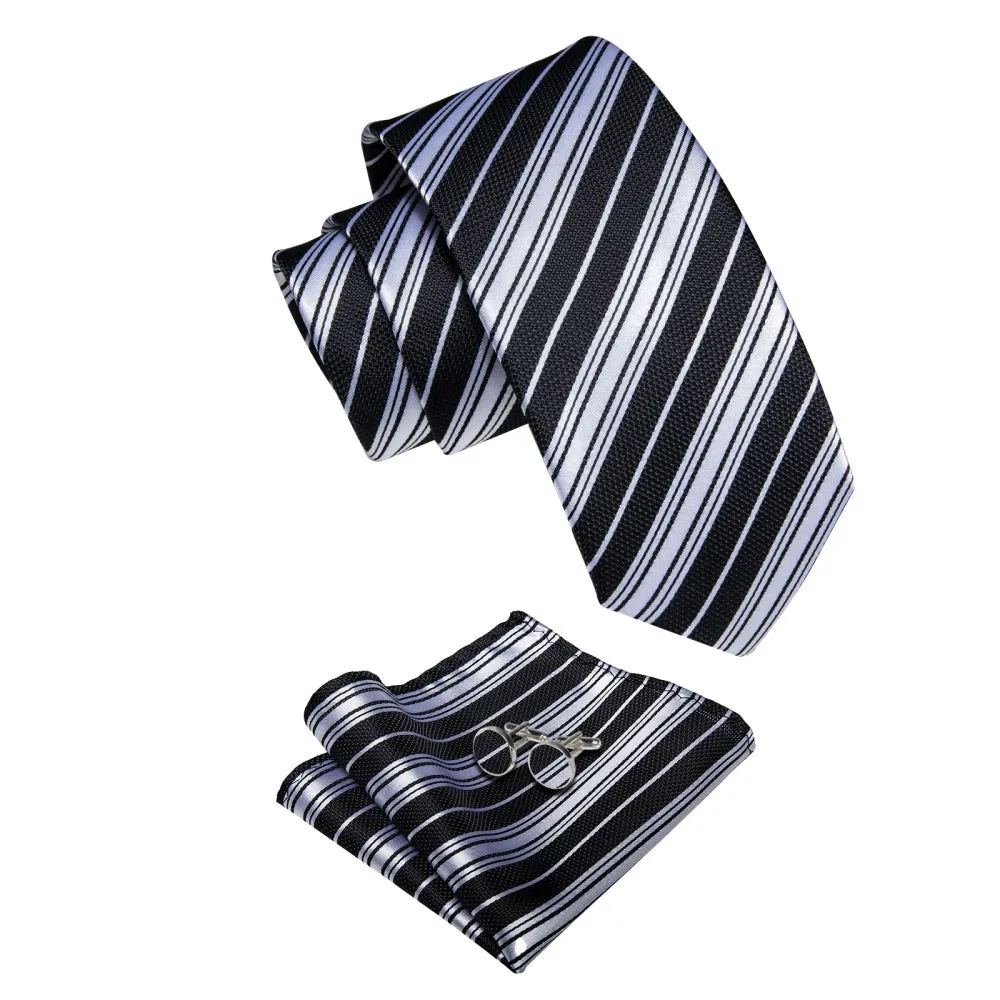 Ties2you Black Necktie Silver Grey Stripes Men's Tie Pocket Square Set sold by Ties2You product image thumbnail 5