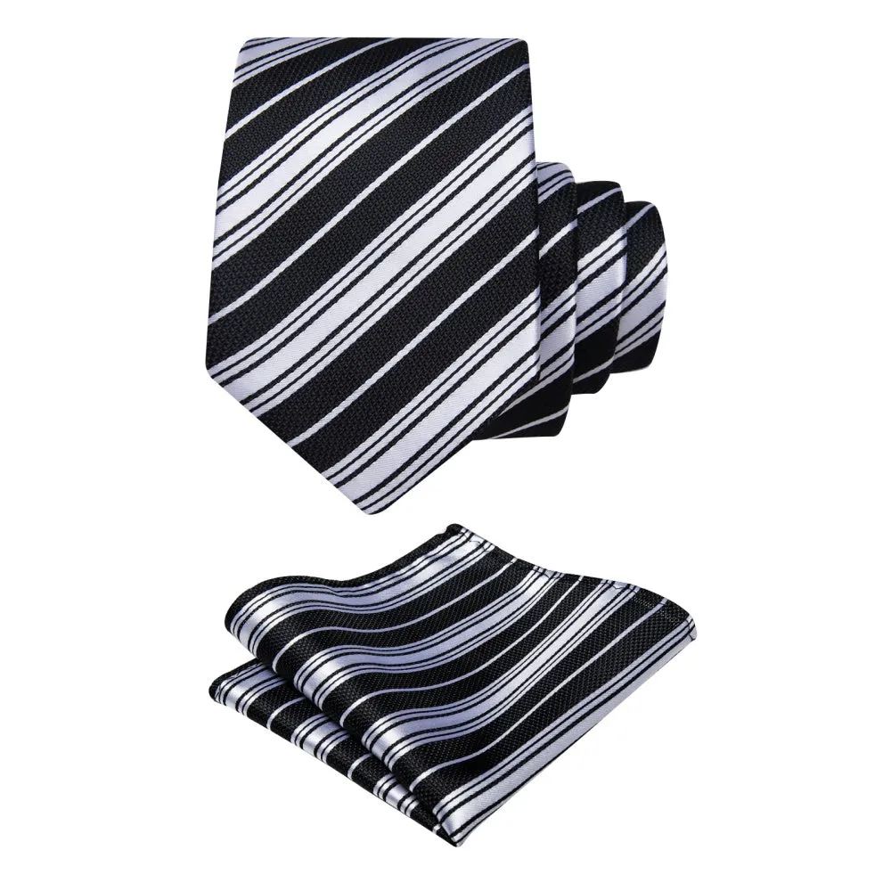 Ties2you Black Necktie Silver Grey Stripes Men's Tie Pocket Square Set sold by Ties2You product image thumbnail 4