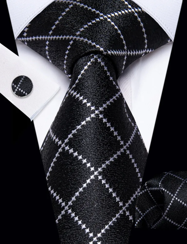 Ties2you Black Necktie Silver Grey Checkered Men's Wedding Tie Set sold by Ties2You product image thumbnail 2