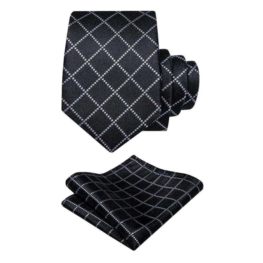 Ties2you Black Necktie Silver Grey Checkered Men's Wedding Tie Set sold by Ties2You product image thumbnail 3