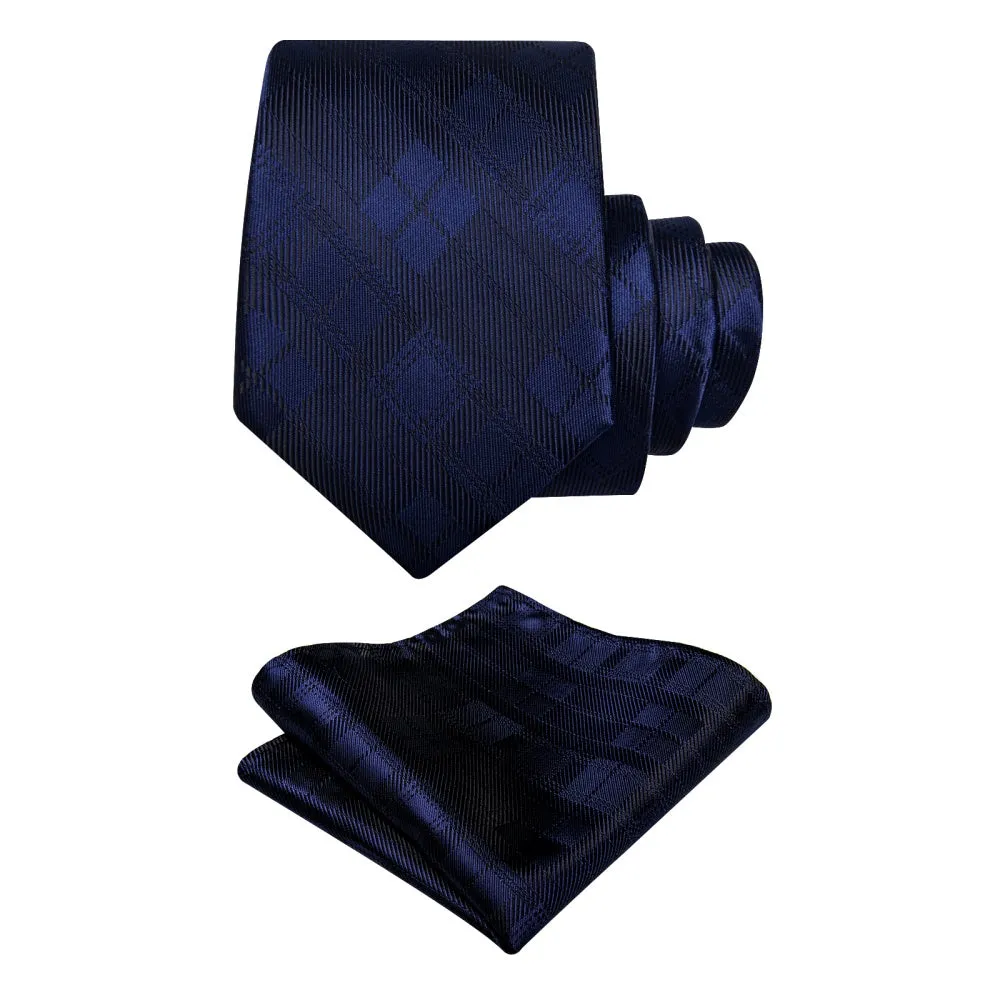 Ties2you Black Necktie Deep Blue Plaid Men's Tie Hanky Cufflinks Set sold by Ties2You product image thumbnail 5