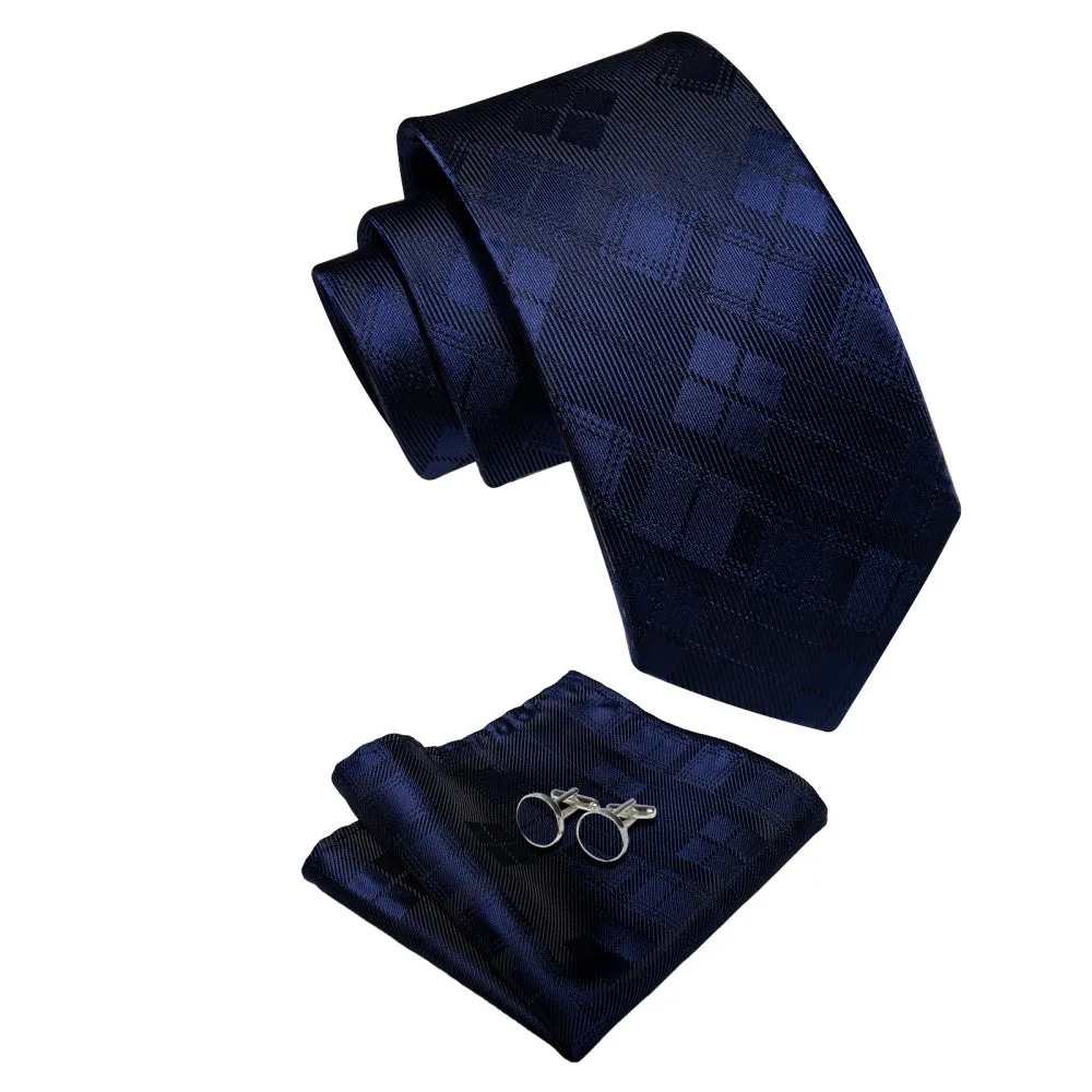 Ties2you Black Necktie Deep Blue Plaid Men's Tie Hanky Cufflinks Set sold by Ties2You product image thumbnail 4