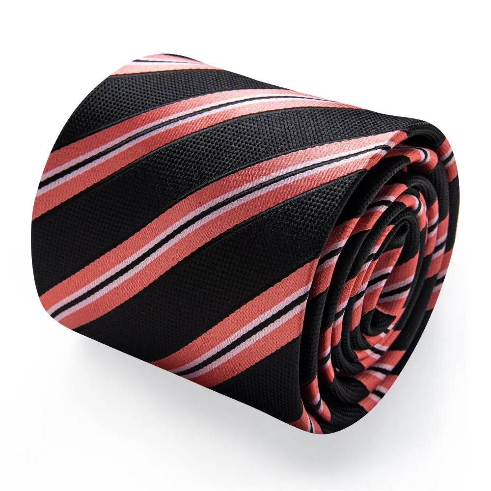 Ties2you Black Necktie Coral Red Stripes Men's Tie Hanky Cufflinks Set sold by Ties2You product image thumbnail 3