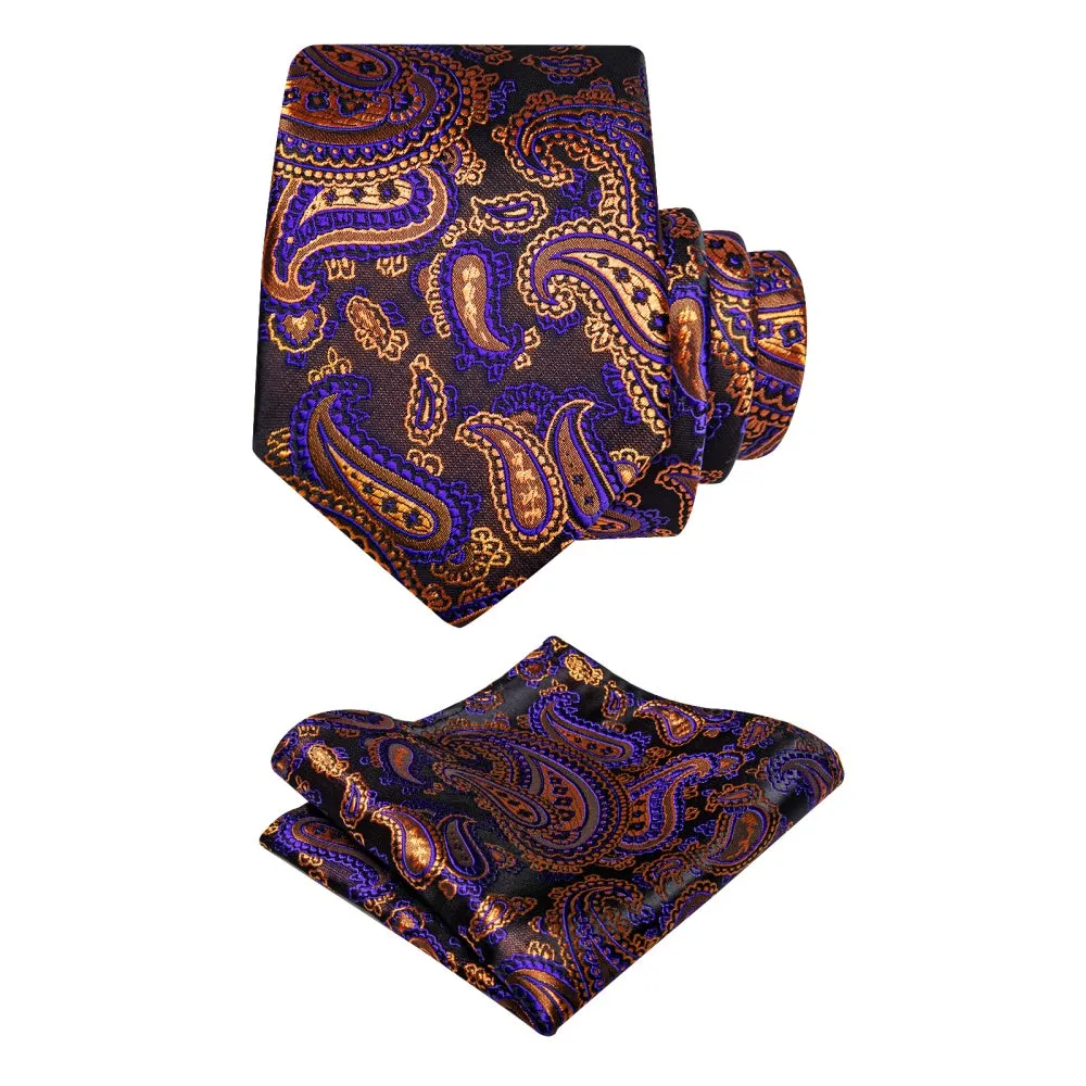 Ties2you Brown Tie Orange Purple Paisley Men's Tie Hanky Cufflinks Set sold by Ties2You product image thumbnail 4