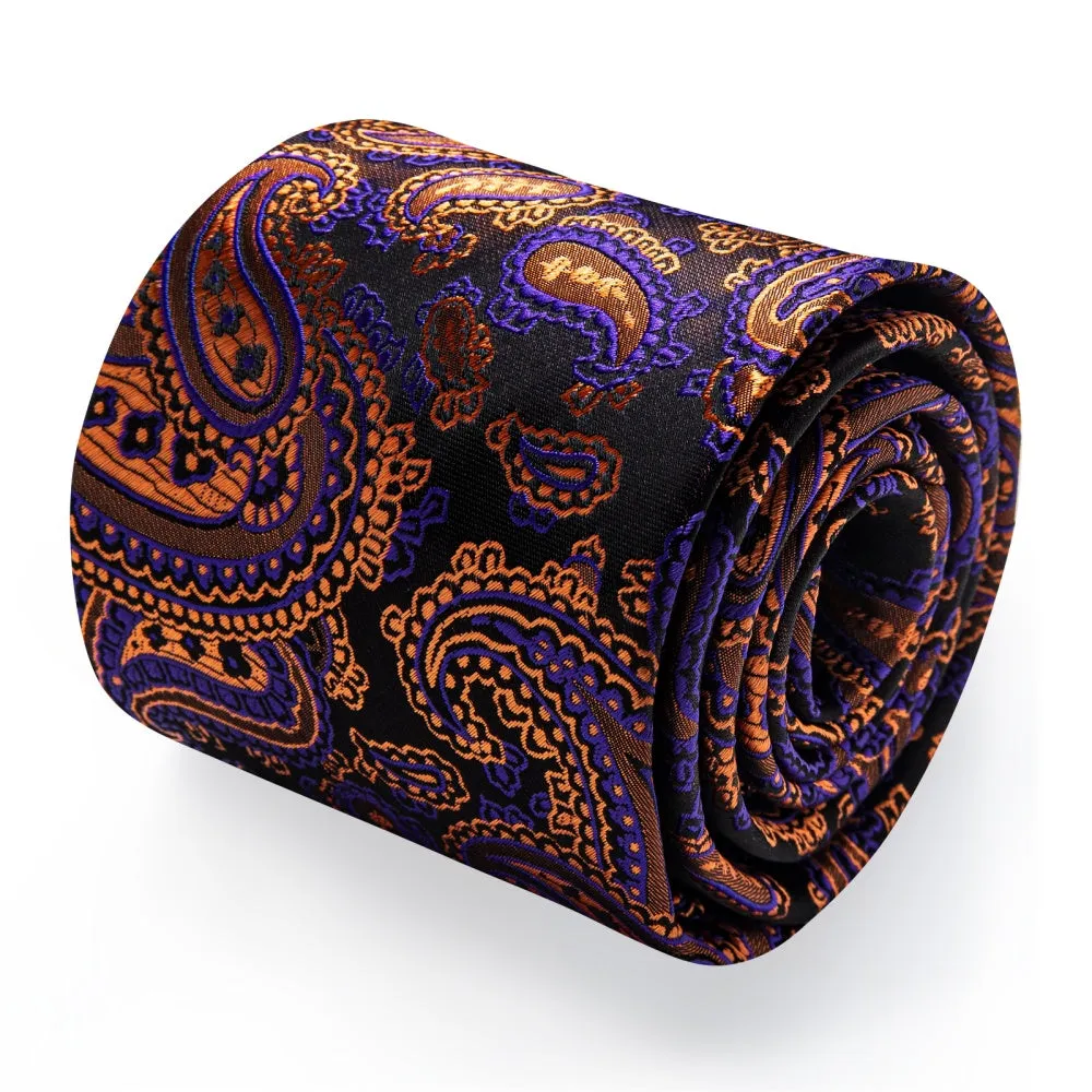 Ties2you Brown Tie Orange Purple Paisley Men's Tie Hanky Cufflinks Set sold by Ties2You product image thumbnail 3