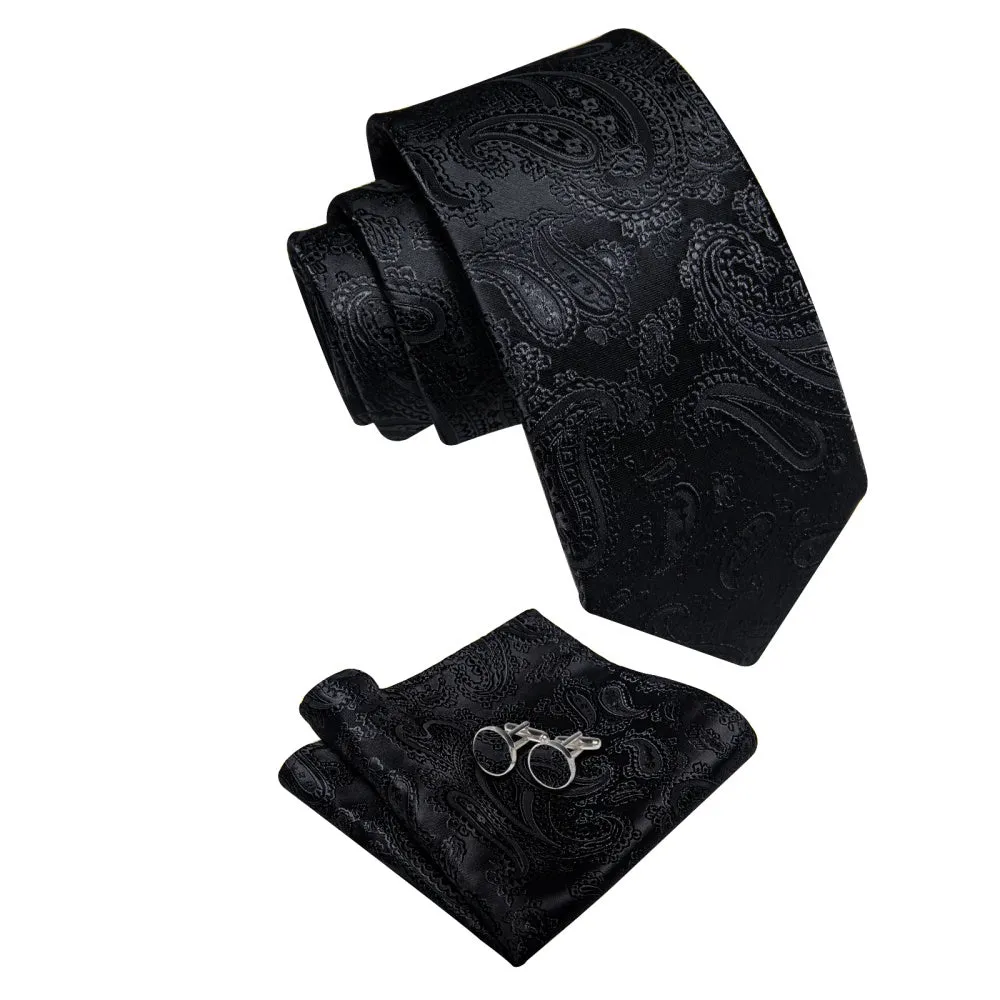 Ties2you Black Ties Paisley Jacquard Wedding Tie Hanky Cufflinks Set sold by Ties2You product image thumbnail 5